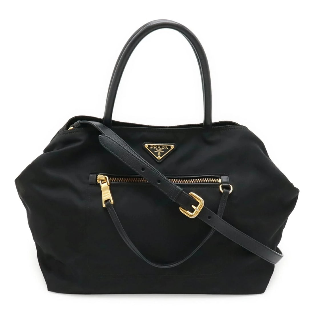 PRADA TOTE BAG HANDBAG SHOULDER NYLON LEATHER NERO BLACK (1 of 6)