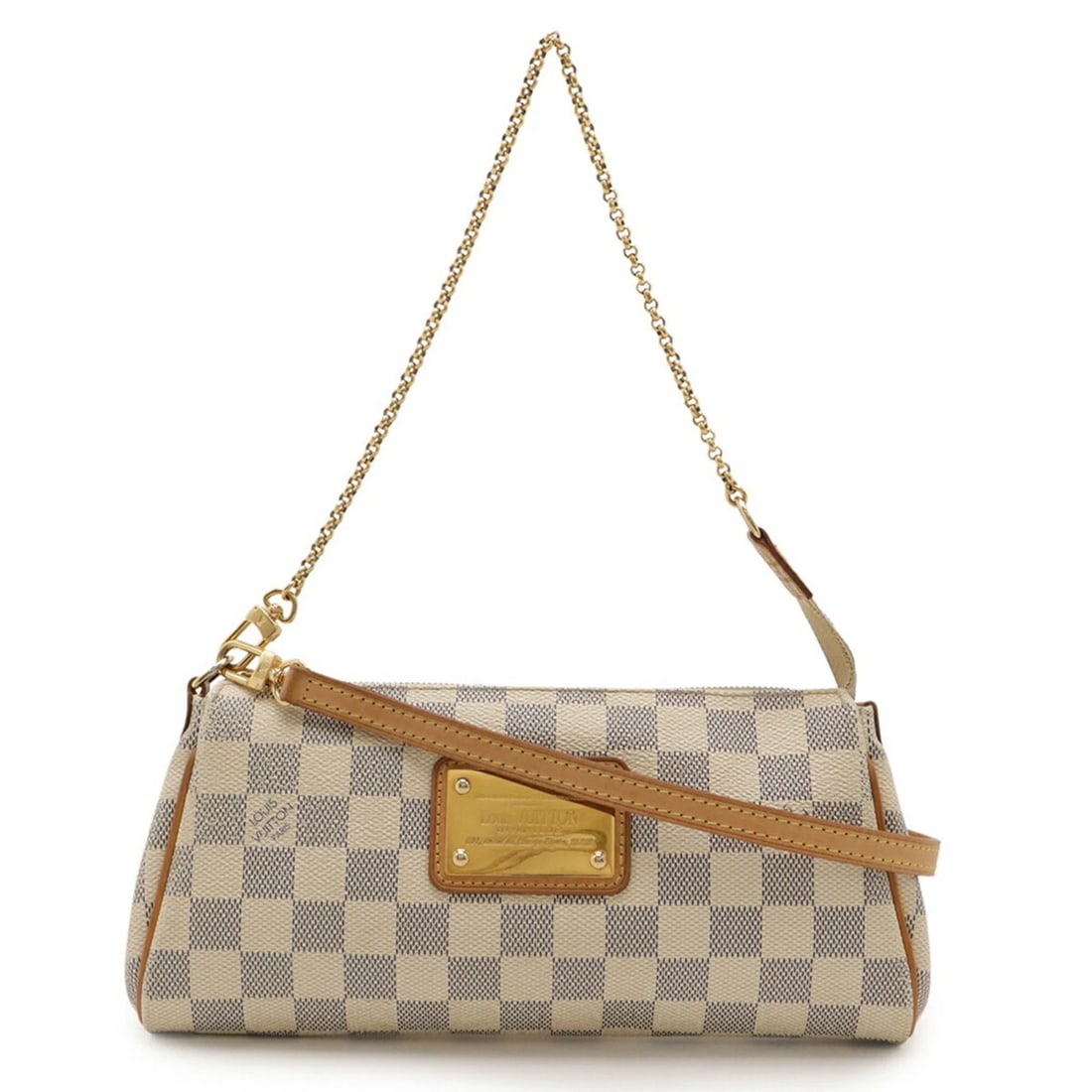 LOUIS VUITTON DAMIER AZUR EVA POUCH CHAIN SHOULDER BAG: LOUIS VUITTON Damier Azur EVA Pouch Chain Shoulder Bag Brand: Louis Vuitton Type/Style: Shoulder bag Material: Damier Azur Color: Ivory Size: (HxWxD) 13cm x 25cm x 4cm / 5.11'' x 9.84'' x 1.57'' A