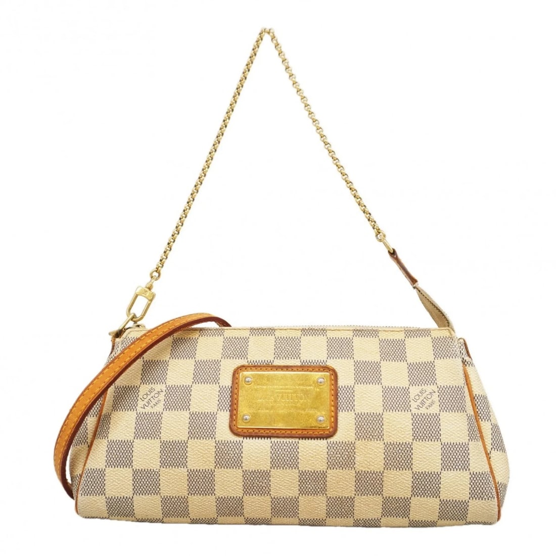 LOUIS VUITTON DAMIER AZUR EVA HANDBAG WHITE 2-WAY BAG FOR WOMEN: Louis Vuitton Damier Azur Eva Handbag White 2-way bag for women Brand: Louis Vuitton Type/Style: Handbag Material: Canvas Color: White Size: (HxWxD) 12.5cm x 25cm x 4.5cm / 4.92'' x 9.84'' x 1.77''