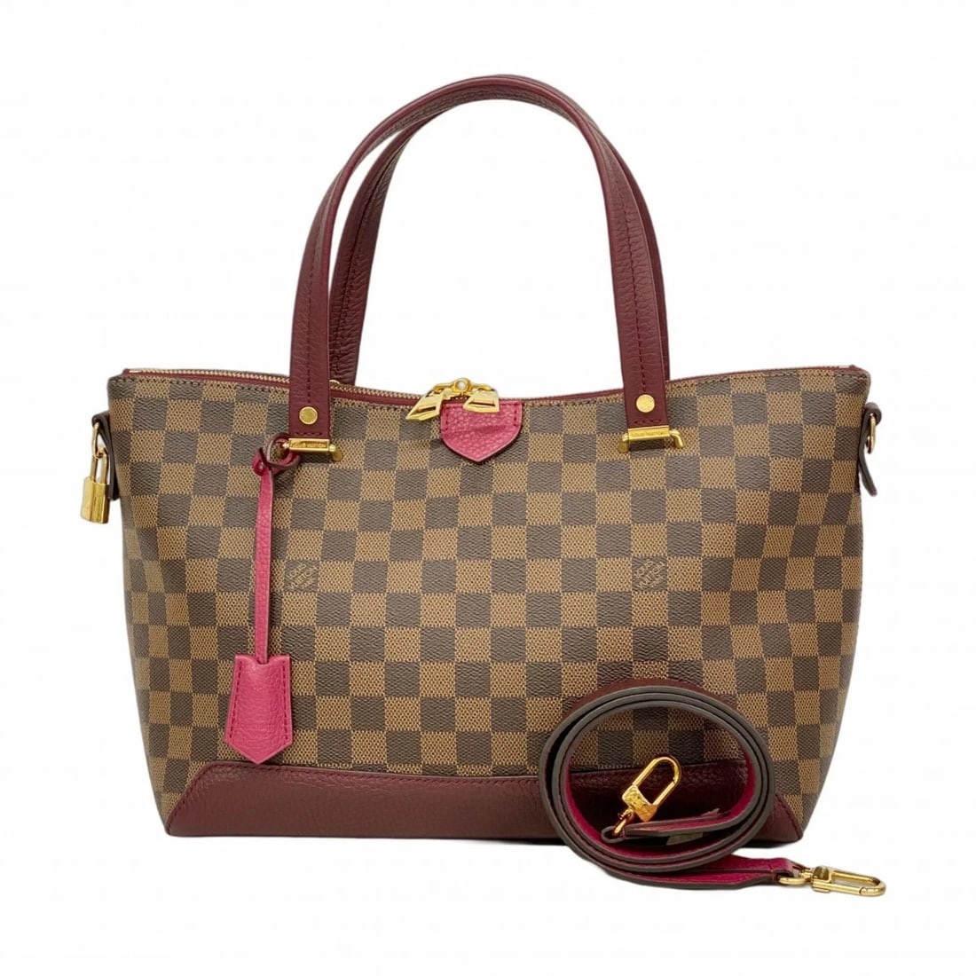 LOUIS VUITTON DAMIER HYDE PARK HANDBAG EBENE FUCHSIA 2-WAY (1 of 5)