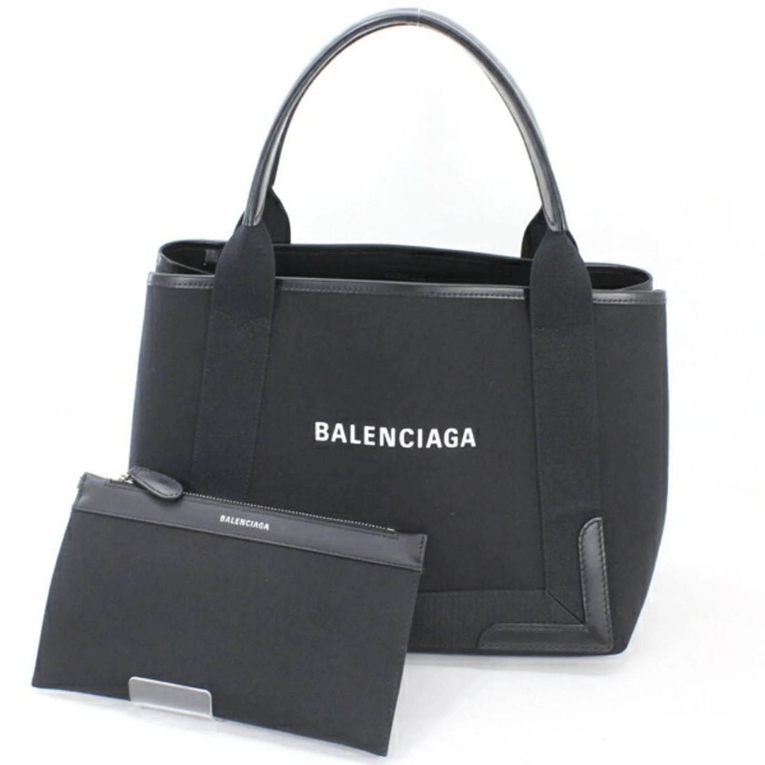 BALENCIAGA NAVY CABAS S HANDBAG TOTE BAG BLACK CANVAS LEATHER: Balenciaga Navy Cabas S Handbag Tote Bag Black Canvas Leather Brand: Balenciaga Type/Style: Handbag, Pouch, Tote bag Material: Canvas Color: Black Size: (HxWxD) 21cm x 37cm x 17cm / 8.26'' x 14.56'' x