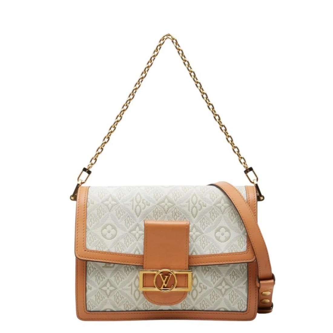LOUIS VUITTON DAUPHINE MM CHAIN HANDBAG SHOULDER BAG: Louis Vuitton Dauphine MM Chain Handbag Shoulder Bag Brand: Louis Vuitton Type/Style: Handbag, Shoulder bag Material: Canvas , Leather Color: Beige, White Size: (HxWxD) 18cm x 24.5cm x 9.5cm / 7.08'' 