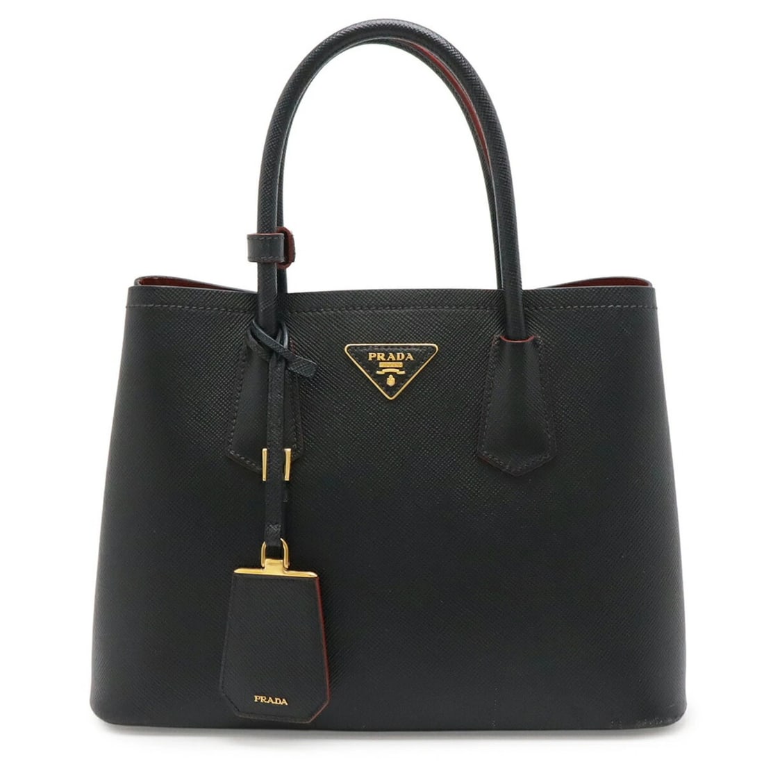 PRADA DOUBLE SMALL BAG HANDBAG, BICOLOR LEATHER, NERO BLACK (1 of 5)