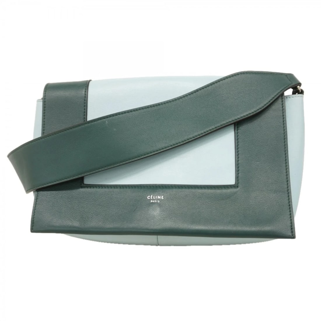 CELINE FLUME SHOULDER BAG, LEATHER, GREEN/LIGHT BLUE,: Celine Flume Shoulder Bag, Leather, Green/Light Blue, Brand: Celine Type/Style: Shoulder bag Material: Leather Color: Green, Light blue Size: (HxWxD) 17cm x 32cm x 8.5cm / 6.69'' x 12.59'' x 3.34''