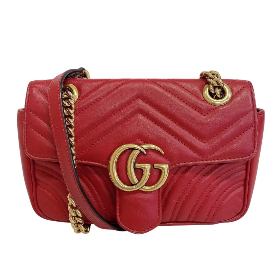 GUCCI CHAIN ONE-SHOULDER BAG GG MARMONT HEART SHOULDER RED: GUCCI Chain One-Shoulder Bag GG Marmont Heart Shoulder Red Brand: Gucci Type/Style: Shoulder bag Material: Leather Color: Red color Size: (HxWxD) 14cm x 22cm x 6cm / 5.51'' x 8.66'' x 2.36''