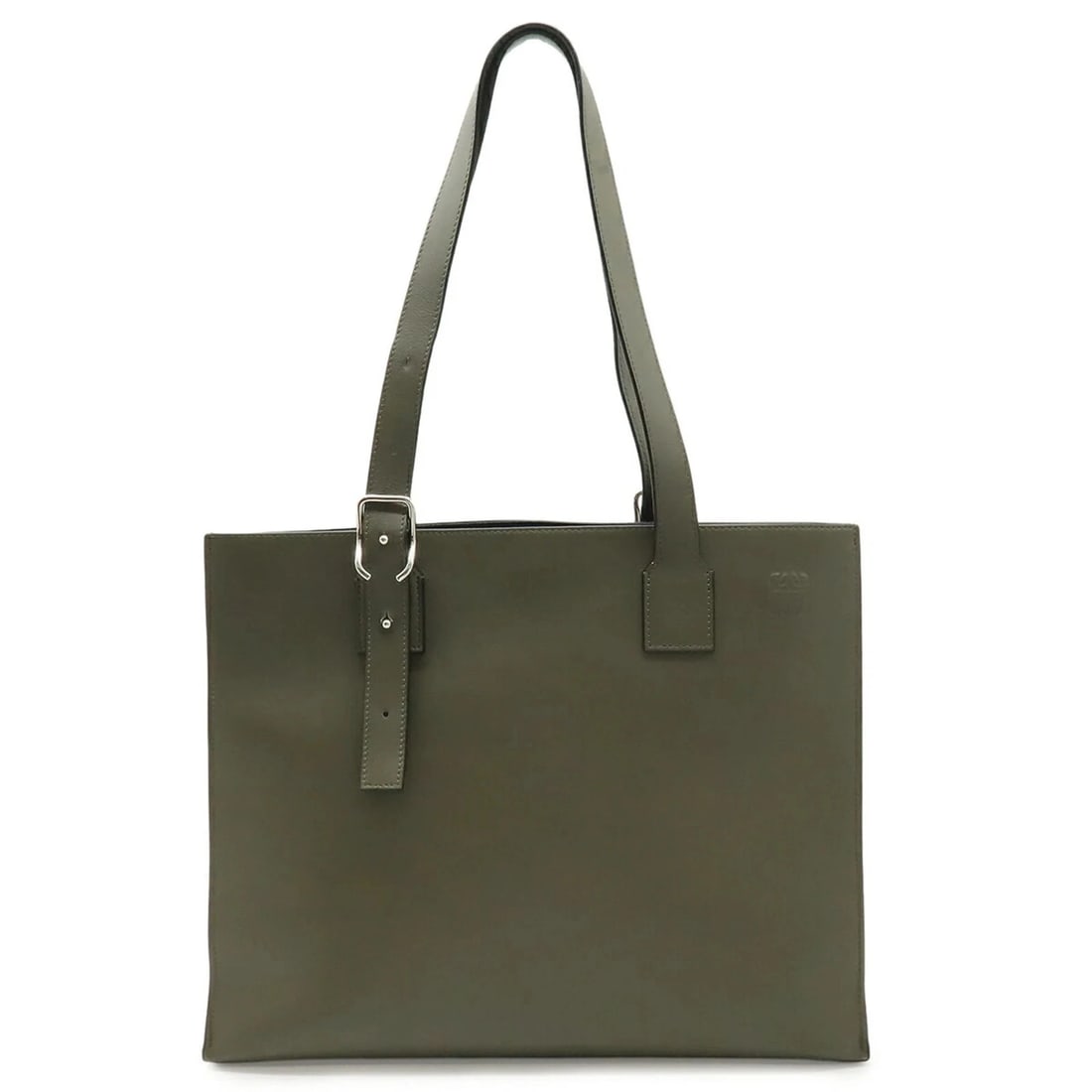 LOEWE ANAGRAM BUCKLE HORIZONTAL TOTE BAG, LEATHER SHOULDER KHAKI: LOEWE Anagram Buckle Horizontal Tote Bag, Leather Shoulder Khaki Brand: Loewe Type/Style: Shoulder bag, Tote bag Material: Leather Color: Khaki Size: (HxWxD) 32cm x 39.5cm x 9.5cm / 12.59'' x 15.55''
