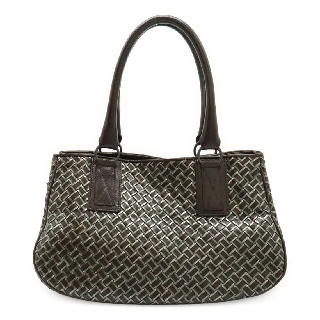 BOTTEGA VENETA INTRECCIATO METALLIC HANDBAG, LEATHER, DARK BROWN: BOTTEGA VENETA Intrecciato Metallic Handbag, Leather, Dark Brown Brand: Bottega Veneta Type/Style: Handbag Material: Leather Color: Dark brown, Silver Size: (HxWxD) 18.5cm x 32cm x 17.5cm / 7.28'' x