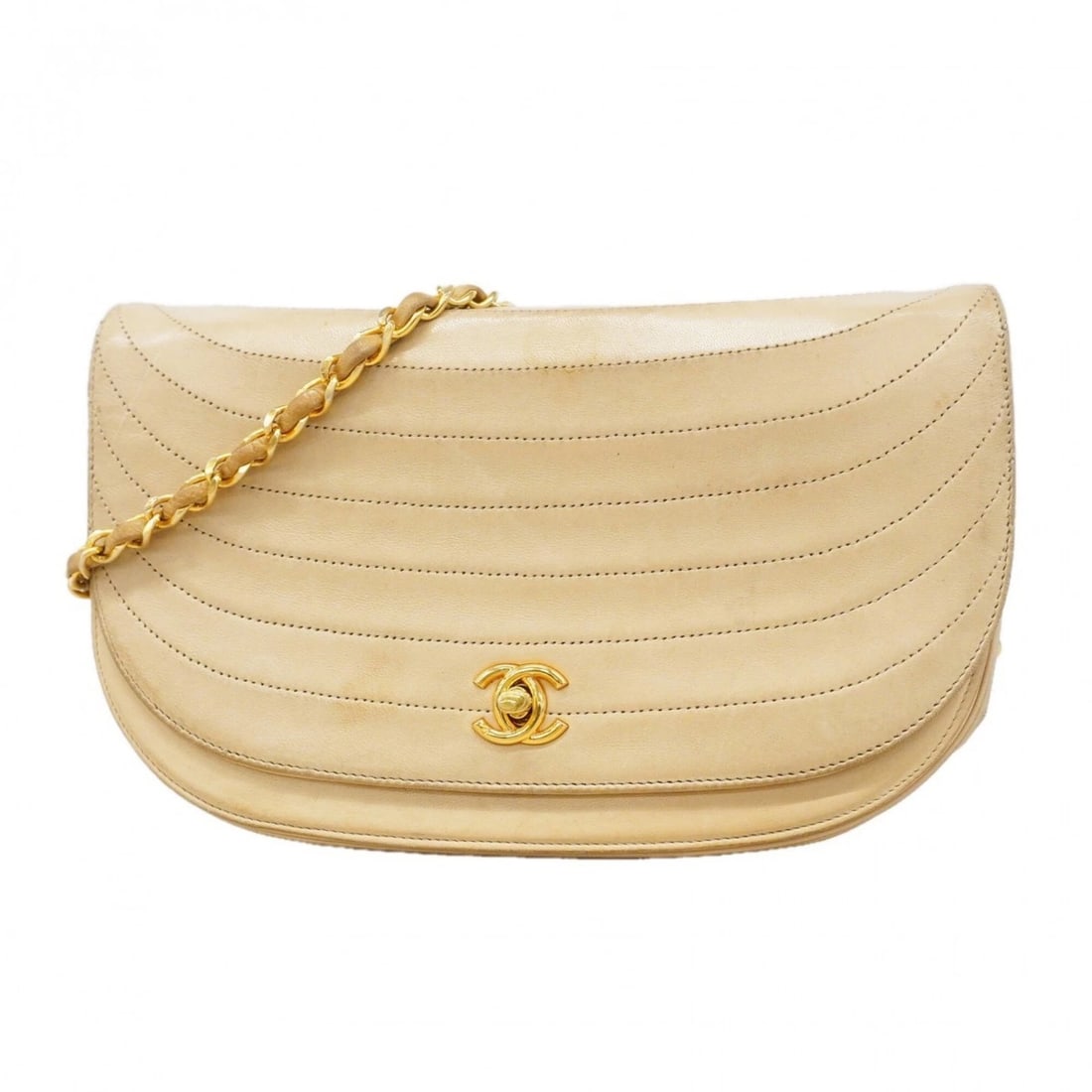 CHANEL SHOULDER BAG, CHAIN STRAP, LAMBSKIN, BEIGE,: Chanel Shoulder Bag, Chain Strap, Lambskin, Beige, Brand: Chanel Type/Style: Shoulder bag Material: Leather Color: Beige Size: (HxWxD) 15cm x 24cm x 5.5cm / 5.9'' x 9.44'' x 2.16'' Accessories: No