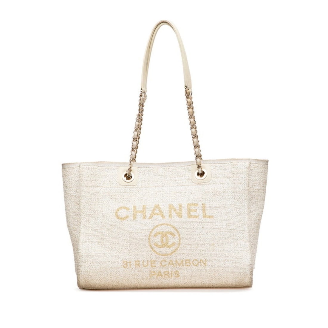 CHANEL CANVAS SHOULDER BAG,TOTE BAG WHITE (1 of 3)