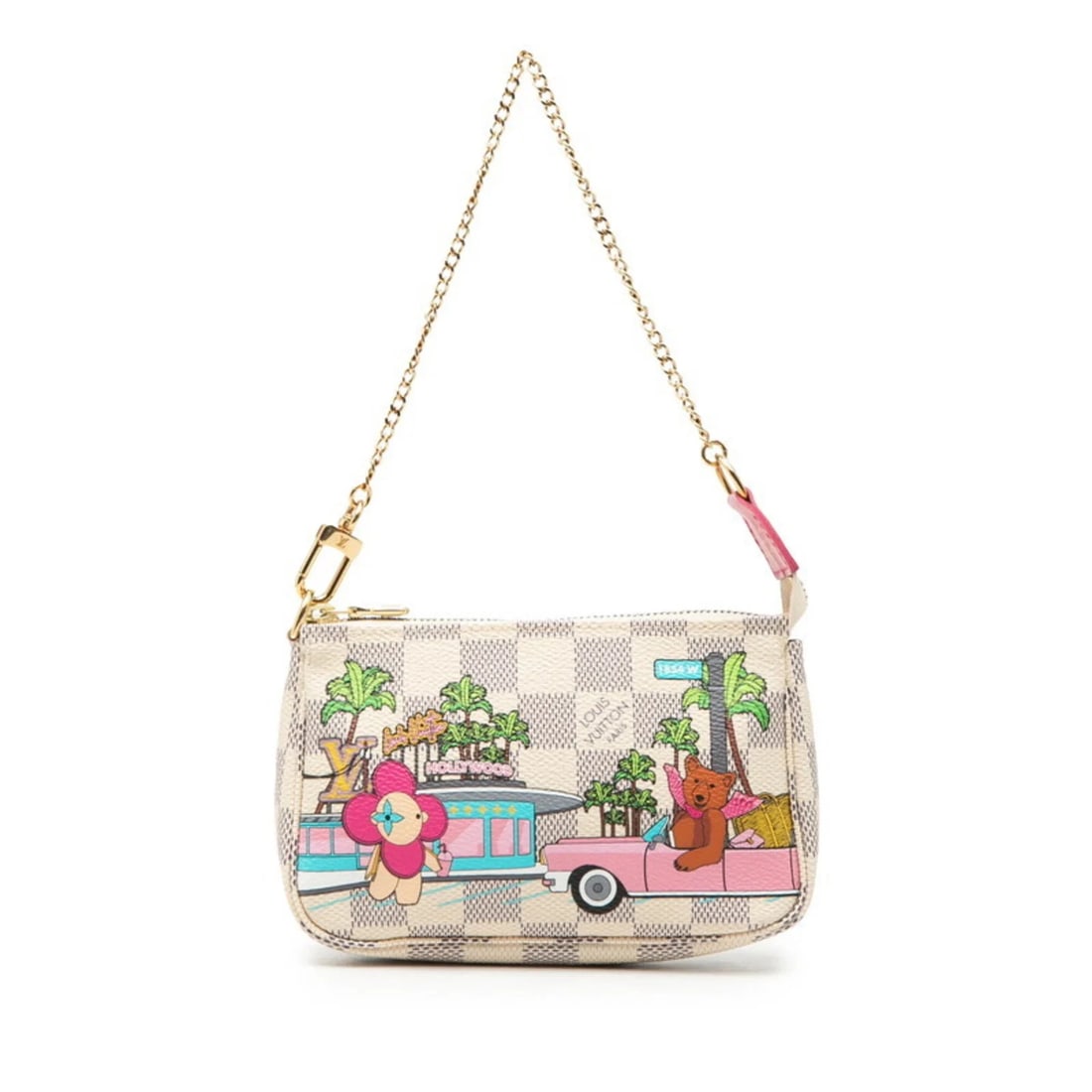 LOUIS VUITTON DAMIER AZUR VIVIENNE MINI POCHETTE ACCESSOIRES HANDBAG: Louis Vuitton Damier Azur Vivienne Mini Pochette Accessoires Handbag Brand: Louis Vuitton Type/Style: Handbag, Pochette Material: PVC , Leather Color: Multi-color, White Size: (HxWxD) 10cm x 15cm x 3c