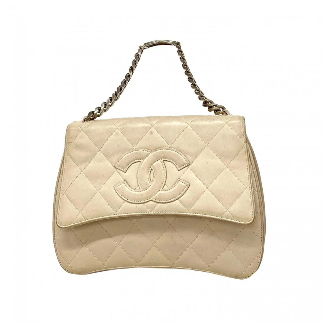 CHANEL MATELASSE LAMBSKIN HANDBAG, IVORY,: Chanel Matelasse Lambskin Handbag, Ivory, Brand: Chanel Type/Style: Handbag Material: Leather Color: Ivory Size: (HxWxD) 19.5cm x 25cm x 5.5cm / 7.67'' x 9.84'' x 2.16'' Accessories: None