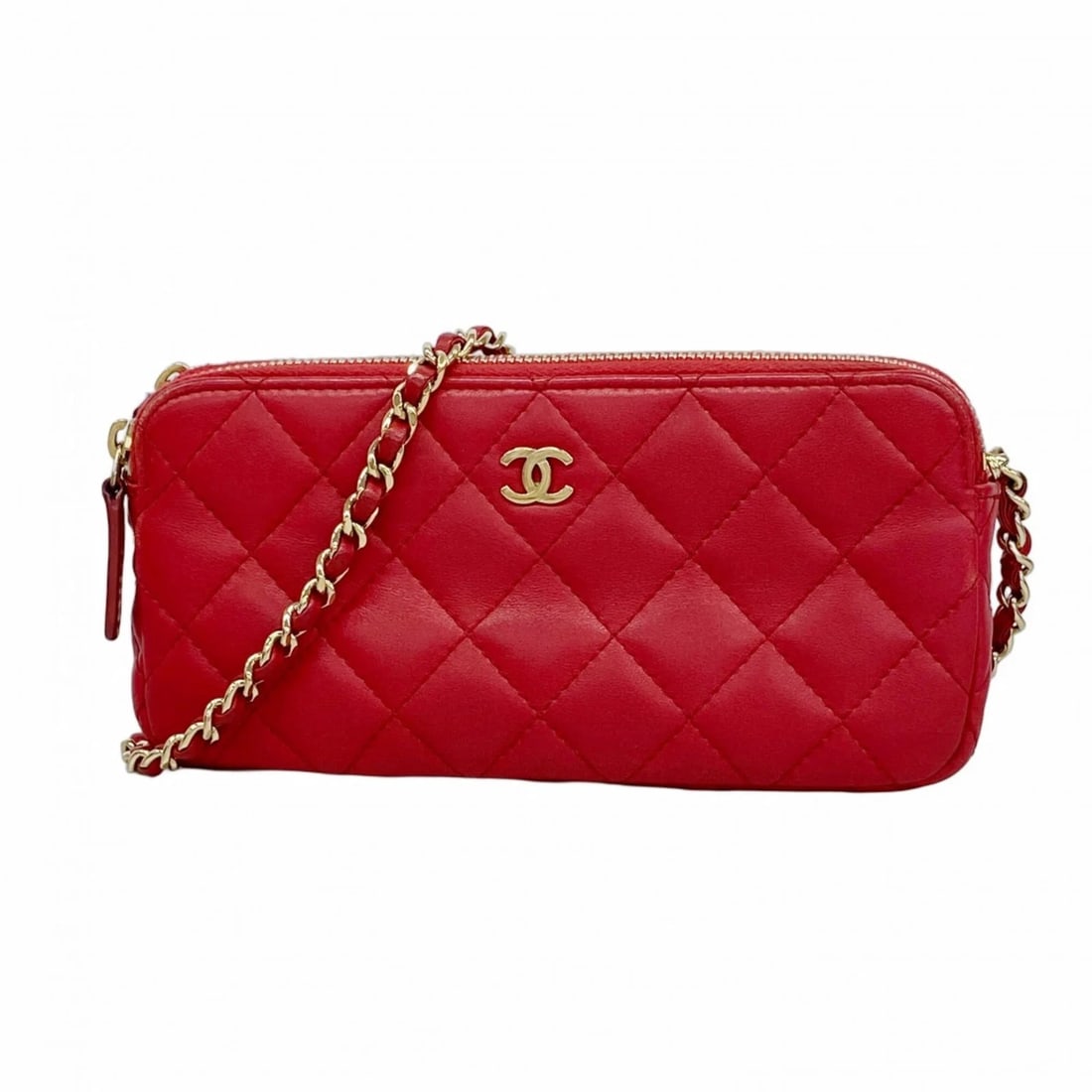 CHANEL MATELASSE CHAIN SHOULDER BAG, LAMBSKIN, RED CHAMPAGNE, WOMEN: Chanel Matelasse Chain Shoulder Bag, Lambskin, Red Champagne, Women Brand: Chanel Type/Style: Shoulder bag Material: Leather Color: Red Color Size: (HxWxD)9cm x 18cm x 2.5cm / 3.54'' x 7.08'' x 0.98''