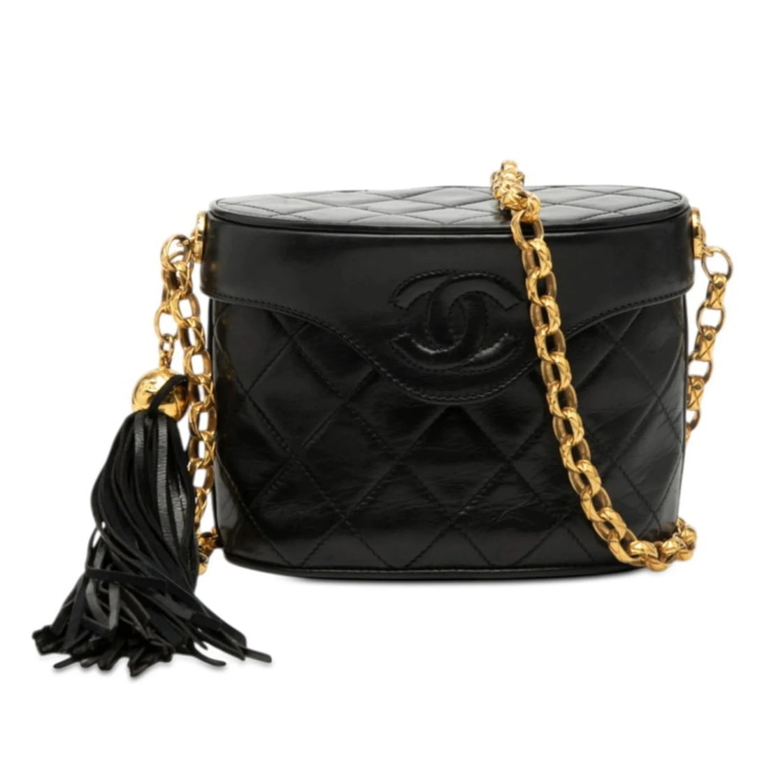 CHANEL MATELASSE COCO MARK FRINGE CHAIN SHOULDER BAG, BLACK LAMBSKIN: Chanel Matelasse Coco Mark Fringe Chain Shoulder Bag, Black Lambskin Brand: Chanel Type/Style: Shoulder bag Material: Leather Color: Black Size: (HxWxD)12cm x 15.5cm x 6.5cm / 4.72'' x 6.1'' x 2.55'' 