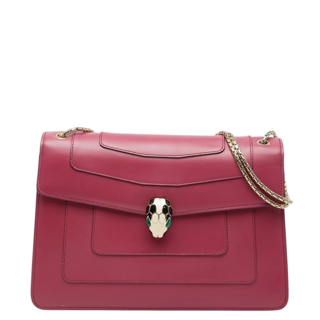 BVLGARI SERPENTI FOREVER CHAIN SHOULDER BAG: BVLGARI Serpenti Forever Chain Shoulder Bag Brand: Bvlgari Type/Style: Shoulder bag Material: Leather Color: Pink Size: (HxWxD)19cm x 27cm x 5cm / 7.48'' x 10.62'' x 1.96'' Accessories: None <