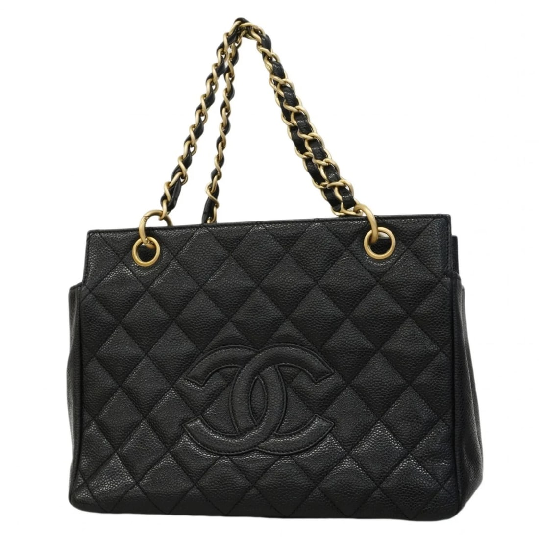 CHANEL TOTE BAG/CHAIN TOTE, MATELASSE CAVIARSKINLEATHER, BLACK (1 of 4)