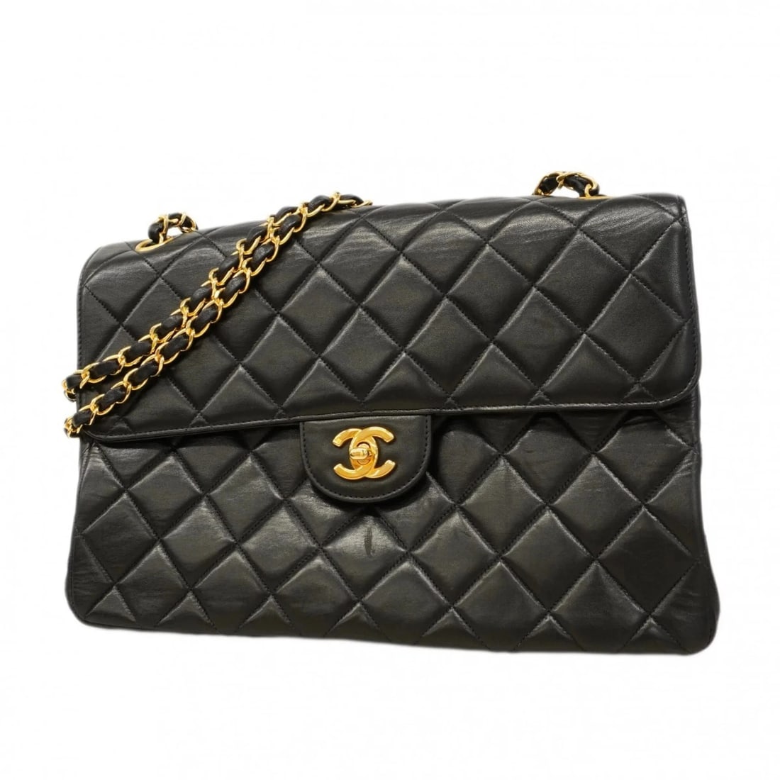 CHANEL MATELASSE SHOULDER BAG, DOUBLE CHAIN, FACE, LAMBSKIN, BLACK (1 of 4)