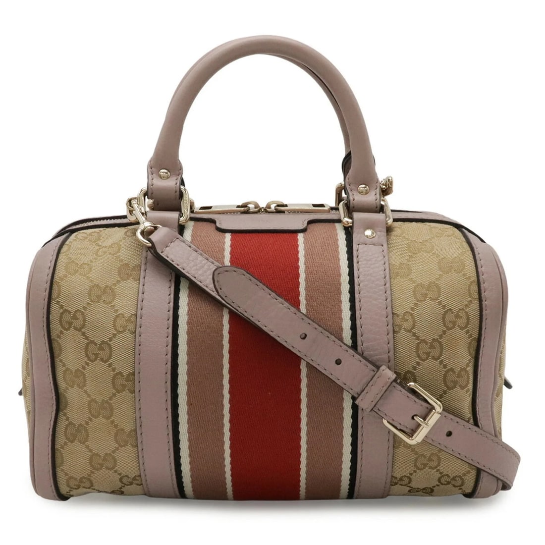 GUCCI GG CANVAS SHERRY LINE HANDBAG, LEATHER, BEIGE, PINK, RED (1 of 5)
