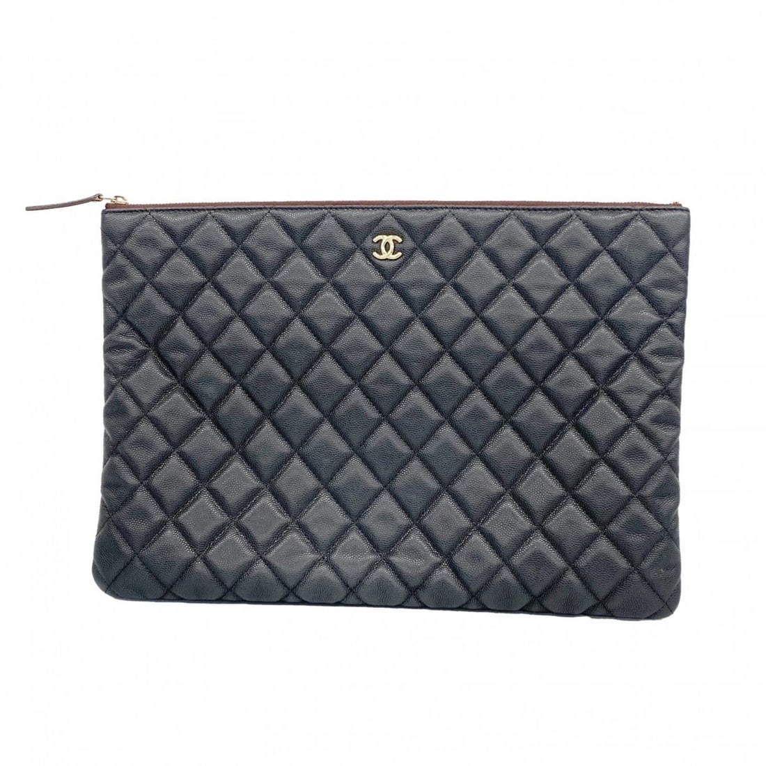 CHANEL MATELASSE CLUTCH BAG, CAVIARSKINLEATHER, BLACK/CHAMPAGNE: Chanel Matelasse Clutch Bag, CaviarSkinLeather, Black/Champagne Brand: Chanel Type/Style: Clutch bag Material: Grained Calfskin Color: Black Size: (HxWxD)23.5cm x 33.5cm x 2cm / 9.25'' x 13.18'' x 0.7