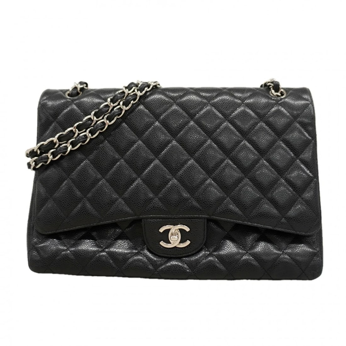 CHANEL SHOULDER BAG, LARGE MATELASSE, DOUBLE CHAIN, CAVIARSKINLEATHER: Chanel Shoulder Bag, Large Matelasse, Double Chain, CaviarSkinLeather Brand: Chanel Type/Style: Shoulder bag Material: Grained Calfskin Color: Black Size: (HxWxD)22cm x 33cm x 9cm / 8.66'' x 12.99'' x