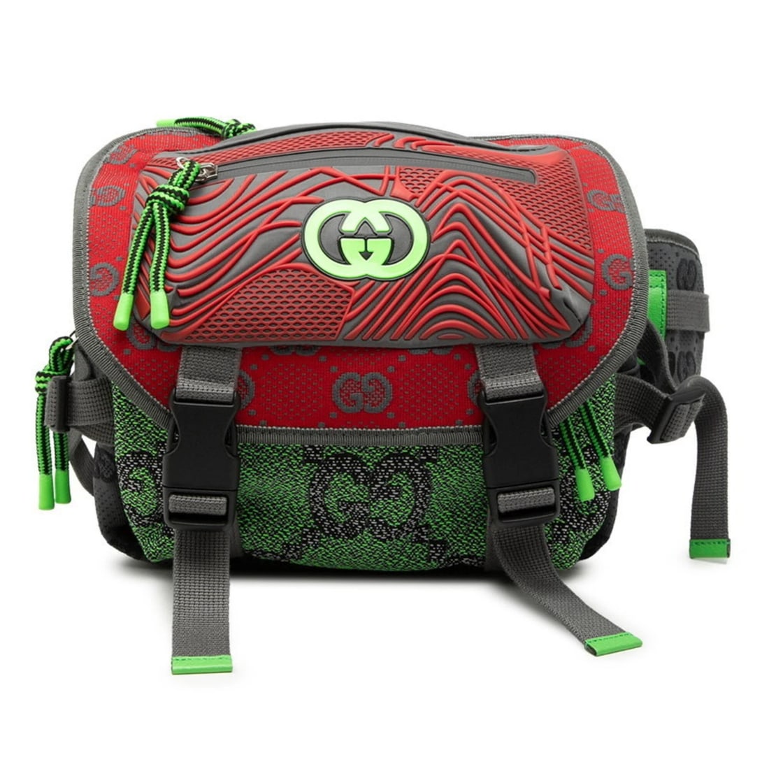 GUCCI GG NYLON SMALL BACKPACK BODY BAG RED GREEN GRAY (1 of 4)