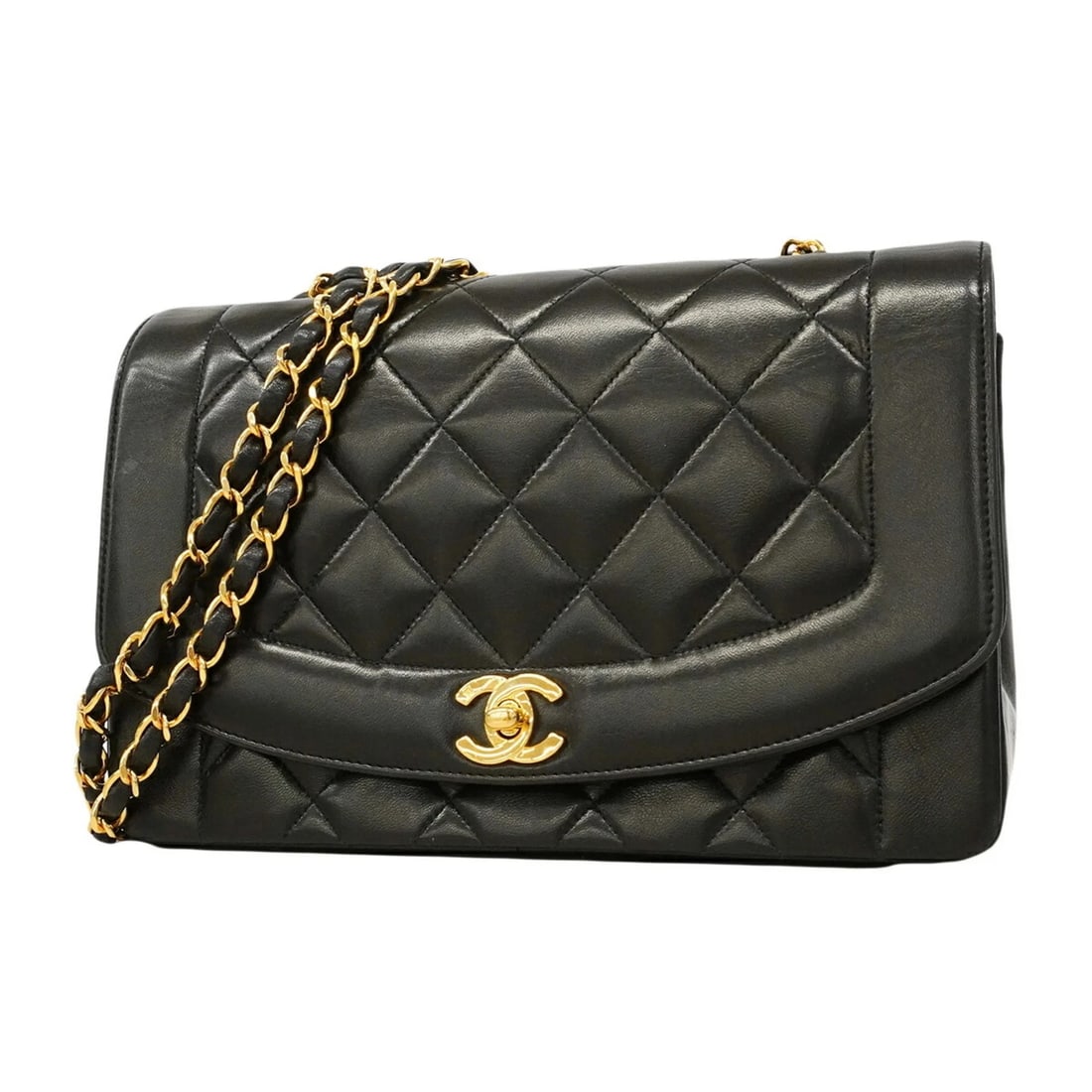 CHANEL DIANA CHAIN SHOULDER BAG, LAMBSKIN, BLACK,: Chanel Diana Chain Shoulder Bag, Lambskin, Black, Brand: Chanel Type/Style: Shoulder bag Material: Leather Color: Black Size: (HxWxD)16cm x 25cm x 7.5cm / 6.29'' x 9.84'' x 2.95'' Accessories: Non