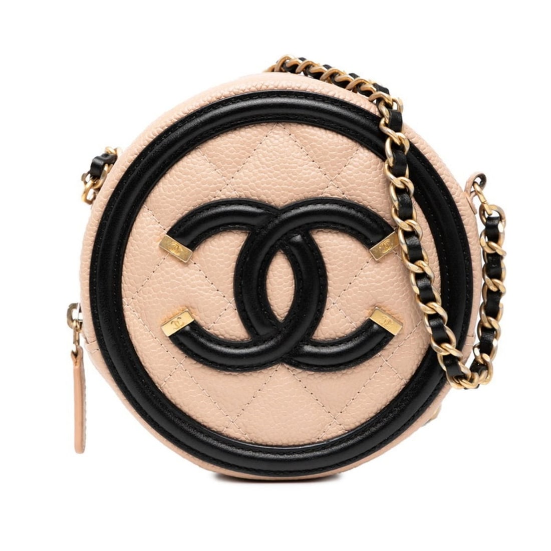 CHANEL MATELASSE CC FILIGREE CHAIN SHOULDER BAG IN BEIGE AND BLACK: CHANEL Matelasse CC Filigree Chain Shoulder Bag in Beige and Black Brand: Chanel Type/Style: Shoulder bag Material: Grained Calfskin Color: Beige,Black Size: (HxWxD)12.5cm x 12cm x 6cm / 4.92'' x