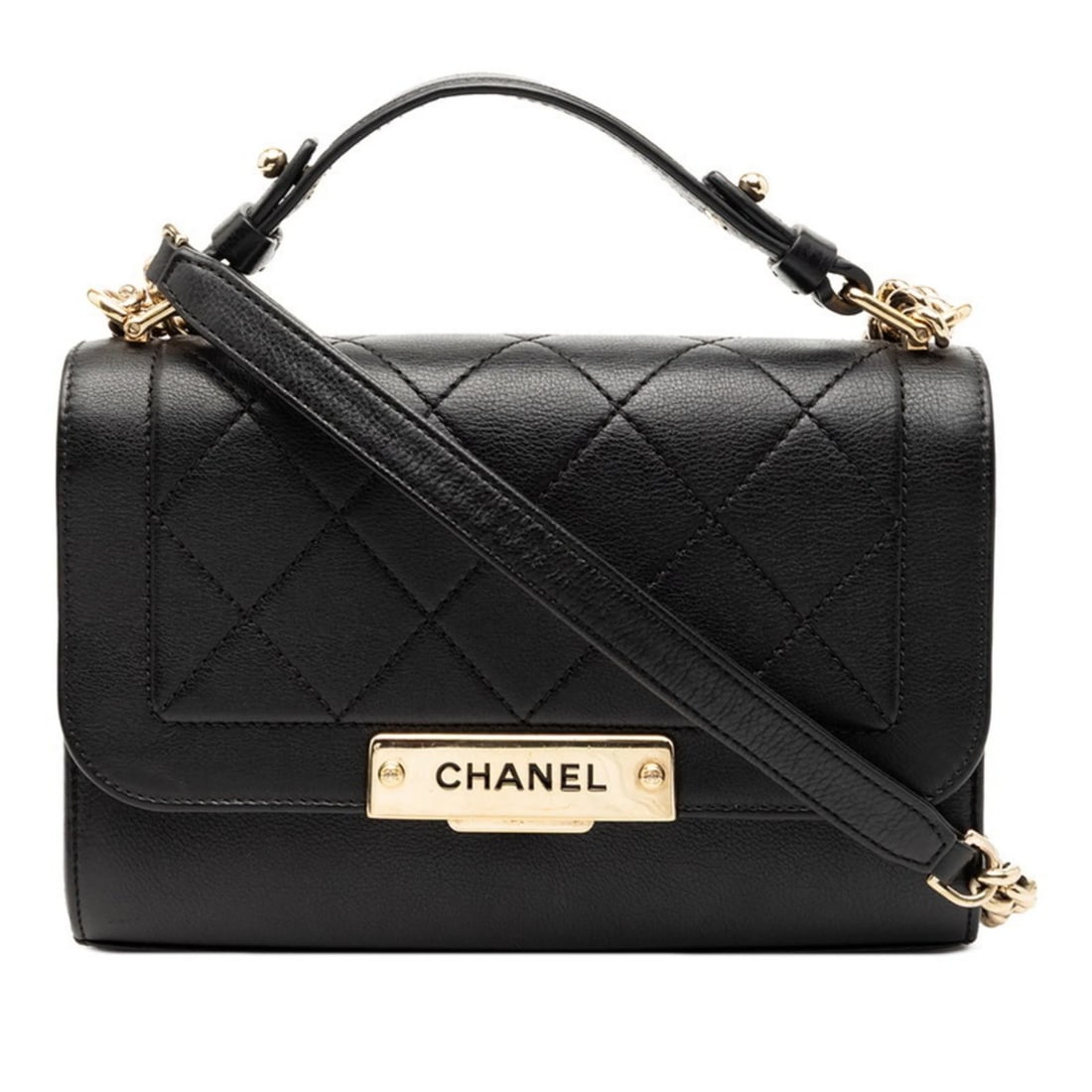 CHANEL MATELASSE CLICK LABEL HANDBAG CHAIN SHOULDER BAG BLACK (1 of 3)