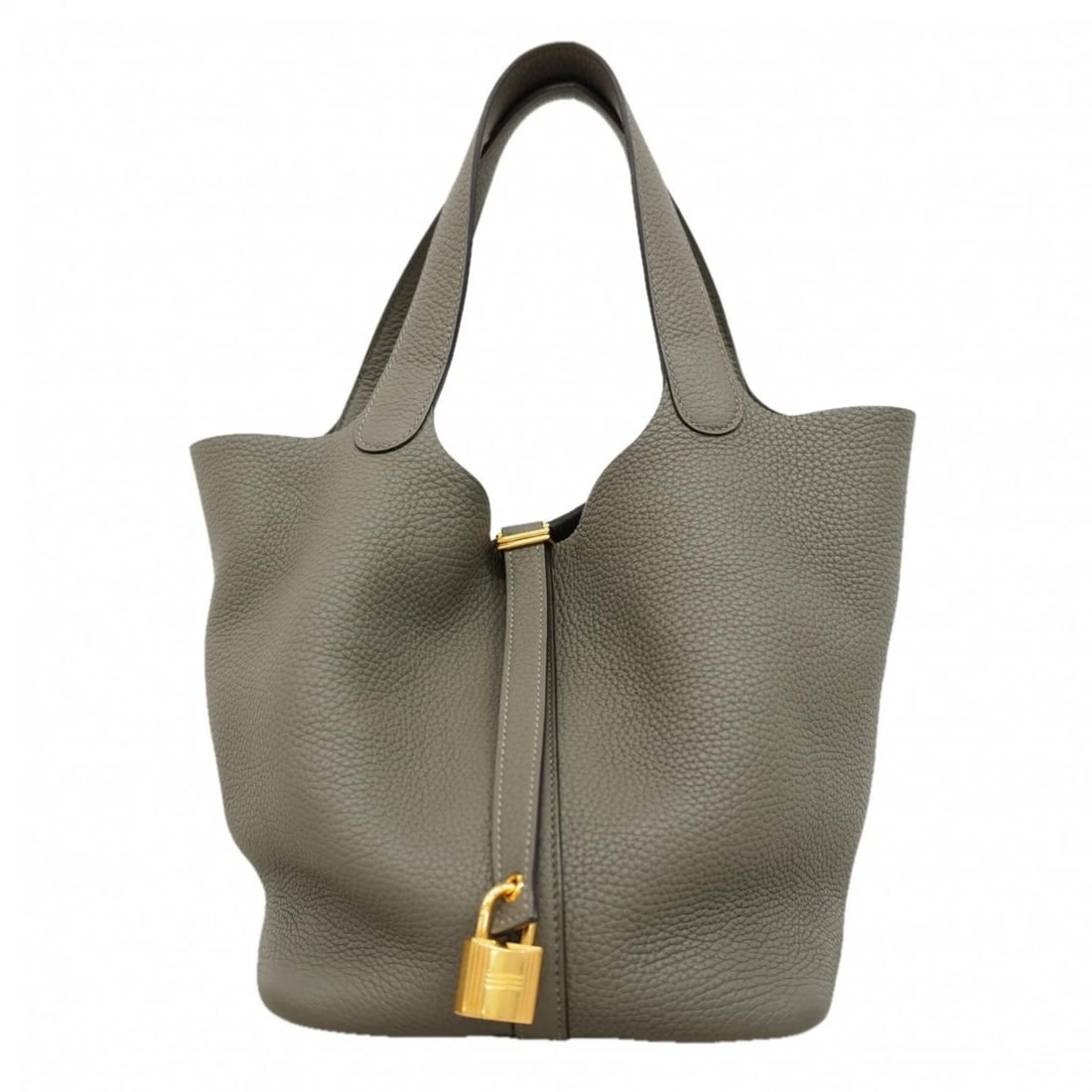 HERMES PICOTIN LOCK MM HANDBAG, TAURILLON CLEMENCE LEATHER: Hermes Picotin Lock MM handbag, Taurillon Clemence leather Brand: Hermes Type/Style: Handbag Material: Taurillon clemence leather Color: Gray Size: (HxWxD)22cm x 17.5cm x 22cm / 8.66'' x 6.88'' x 8.66