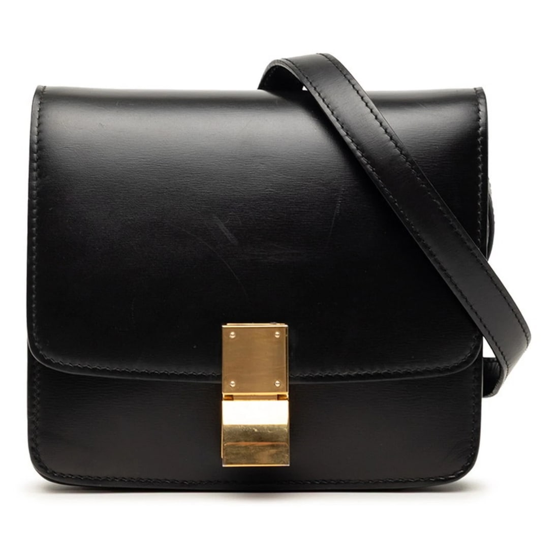 CELINE CLASSIC BOX SMALL SHOULDER BAG, ONE-SHOULDER, BLACK LEATHER: Celine Classic Box Small Shoulder Bag, One-Shoulder, Black Leather Brand: Celine Type/Style: Shoulder bag Material: Leather Color: Black Size: (HxWxD)14.5cm x 16.5cm x 7cm / 5.7'' x 6.49'' x 2.75''