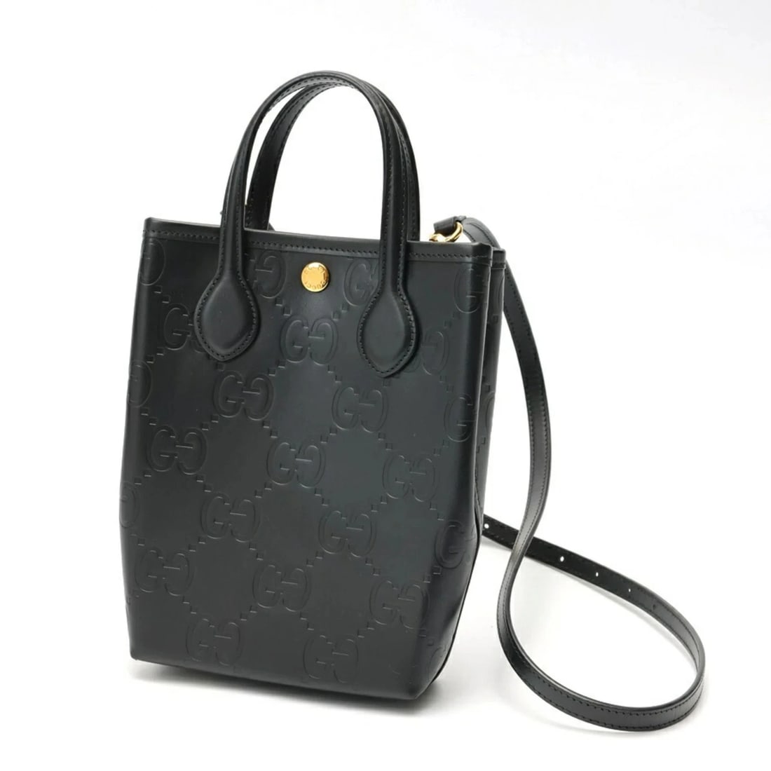 GUCCI SUPER MINI BAG SHOULDER GG EMBOSSED LEATHER BLACK (1 of 4)