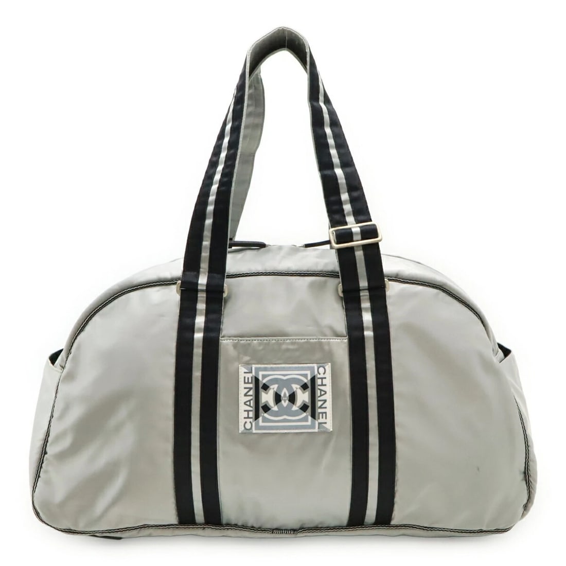 CHANEL SPORT LINE COCO MARK BOSTON BAG, HANDBAG, TRAVEL NYLON: CHANEL Sport Line Coco Mark Boston Bag, Handbag, Travel Nylon Brand: Chanel Type/Style: Boston bag, Handbag Material: Nylon Color: Black,Silver Size: (HxWxD)25.5cm x 47cm x 20cm / 10.03'' x 18.5'' x 7