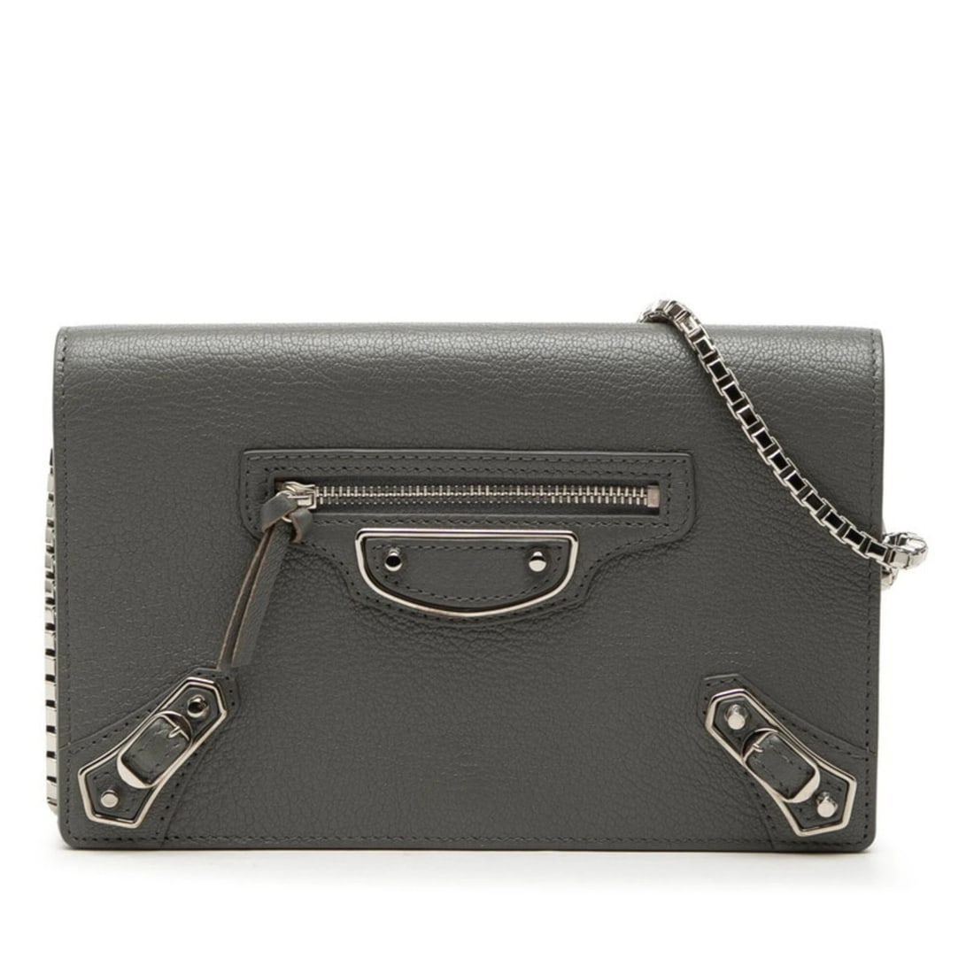 BALENCIAGA CLASSIC METALLIC EDGE CHAIN WALLET SHOULDER BAG: Balenciaga Classic Metallic Edge Chain Wallet Shoulder Bag Brand: Balenciaga Type/Style: Other Material: Leather Color: Gray, Metallic Size: (HxWxD)13cm x 20.5cm x 3cm / 5.11'' x 8.07'' x 1.18'' A