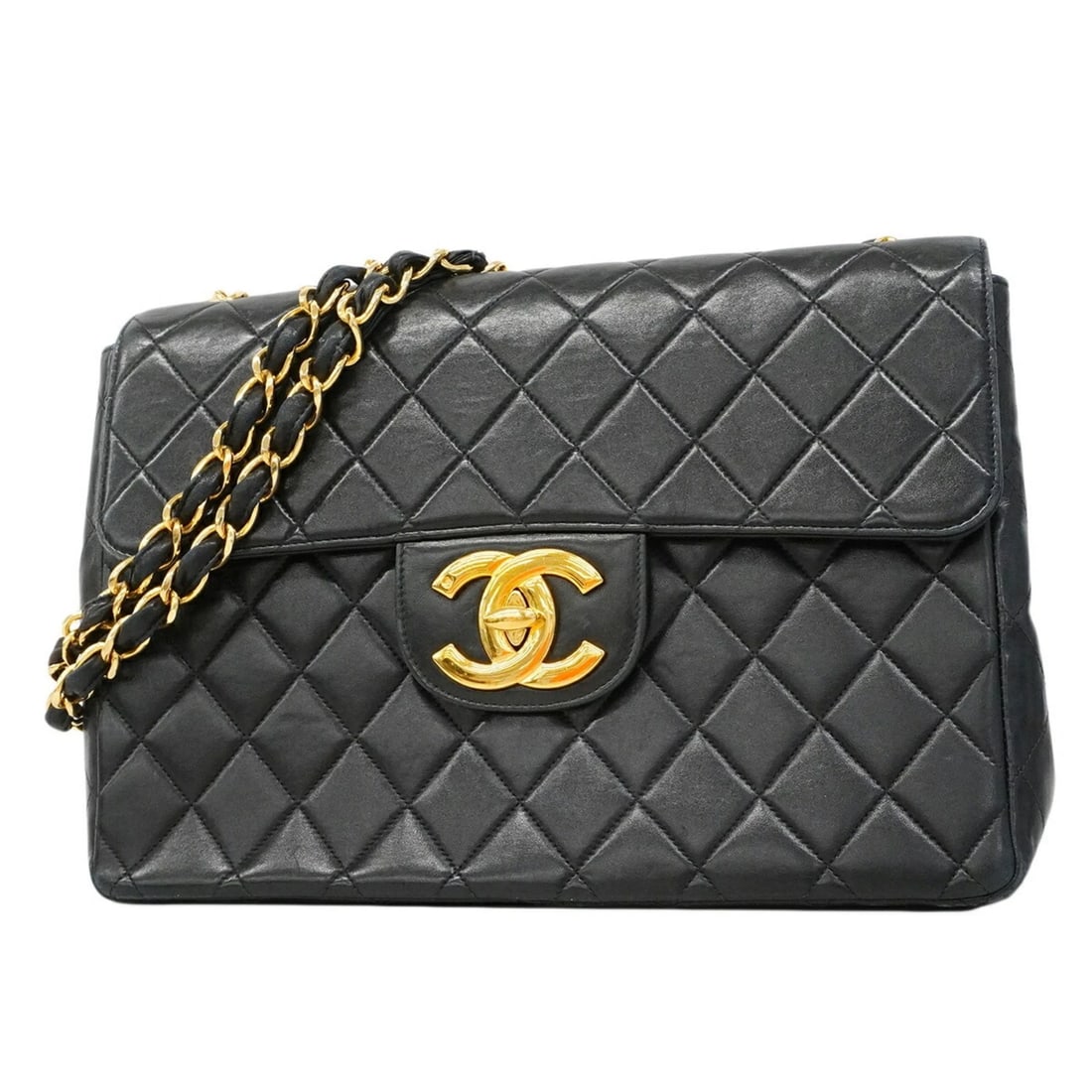 CHANEL SHOULDER BAG, LARGE MATELASSE, DOUBLE CHAIN, LAMBSKIN: Chanel Shoulder Bag, Large Matelasse, Double Chain, Lambskin Brand: Chanel Type/Style: Shoulder bag Material: Leather Color: Black Size: (HxWxD)21.5cm x 30cm x 8.5cm / 8.46'' x 11.81'' x 3.34'' Ac