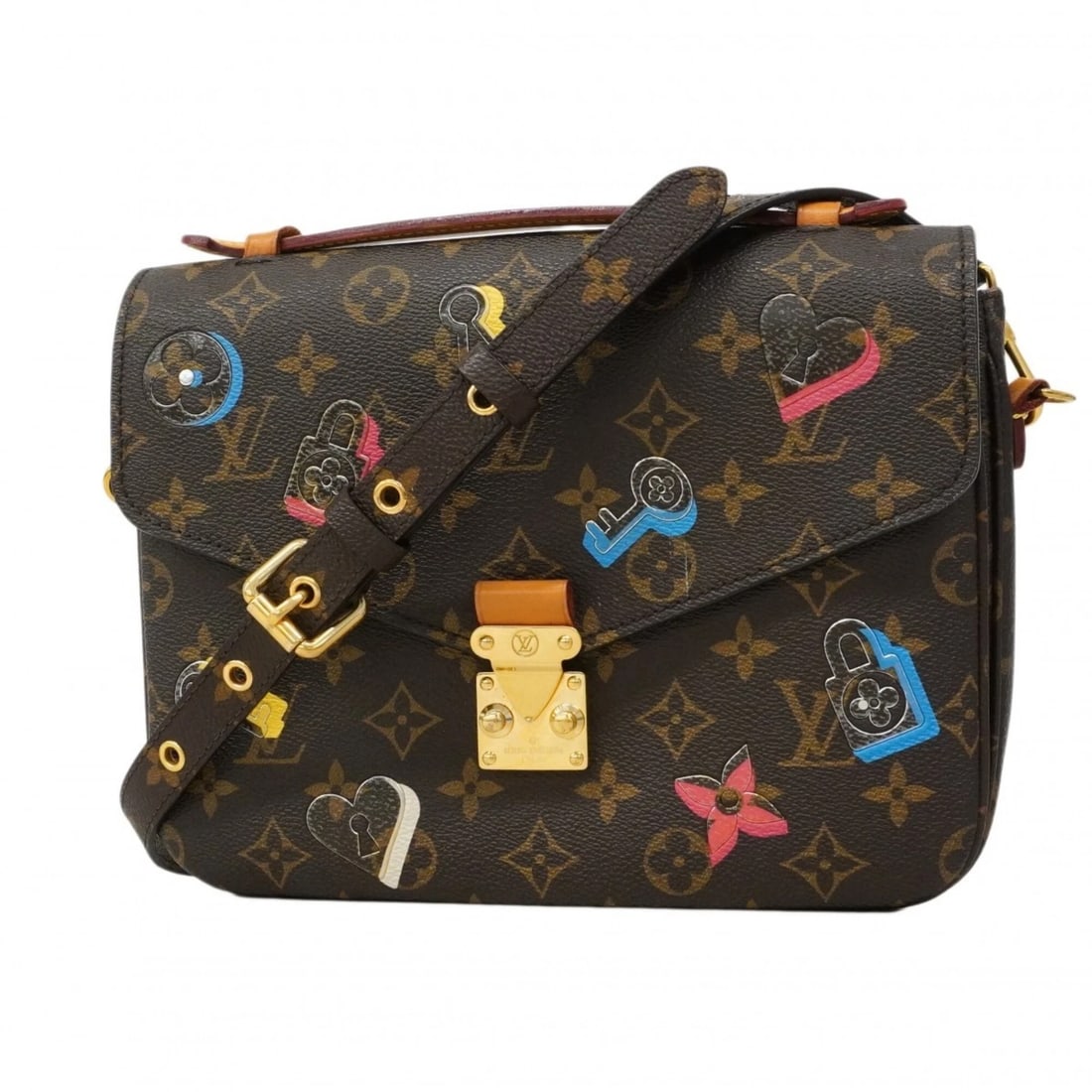 LOUIS VUITTON MONOGRAM LOVE LOCK POCHETTE METIS MM HANDBAG: Louis Vuitton Monogram Love Lock Pochette Metis MM Handbag Brand: Louis Vuitton Type/Style: Handbag Material: None Color: Brown Size: (HxWxD)20cm x 24.5cm x 7cm / 7.87'' x 9.64'' x 2.75'' Accessor