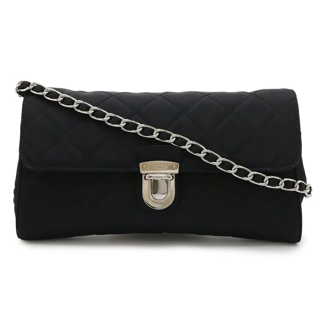 PRADA CHAIN BAG, SHOULDER CLUTCH QUILTED NYLON AND LEATHER: PRADA Chain Bag, Shoulder Clutch Quilted Nylon and Leather Brand: Prada Type/Style: Clutch bag, Shoulder bag Material: Quilting , Nylon , Leather Color: Black,Nero Size: (HxWxD)14.5cm x 25.5cm x 4cm /
