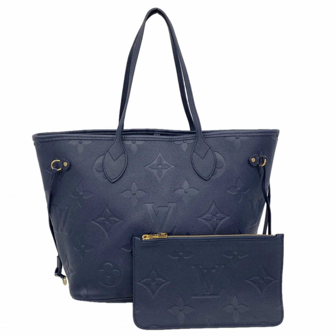 LOUIS VUITTON MONOGRAM EMPREINTE NEVERFULL MM TOTE BAG: Louis Vuitton Monogram Empreinte Neverfull MM Tote Bag Brand: Louis Vuitton Type/Style: Tote bag Material: None Color: Navy Size: (HxWxD)30cm x 33cm x 16cm / 11.81'' x 12.99'' x 6.29'' Accessories