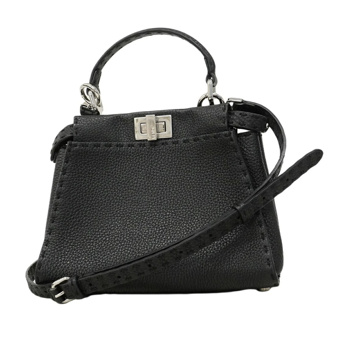 FENDI SELLERIA PEEKABOO LEATHER HANDBAG, BLACK, 2-WAY BAG: Fendi Selleria Peekaboo Leather Handbag, Black, 2-way Bag Brand: Fendi Type/Style: Handbag Material: Leather Color: Black Size: (HxWxD)19.5cm x 23.5cm x 7cm / 7.67'' x 9.25'' x 2.75'' Accessories: