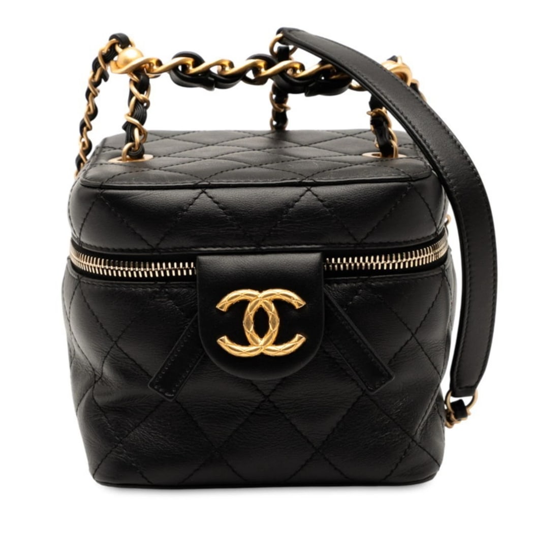 CHANEL COCO MARK MATELASSE CHAIN SHOULDER BAG VANITY BLACK: CHANEL Coco Mark Matelasse Chain Shoulder Bag Vanity Black Brand: Chanel Type/Style: Shoulder bag, Vanity bag Material: Leather Color: Black Size: (HxWxD)12.5cm x 14cm x 14cm / 4.92'' x 5.51'' x 5.51'
