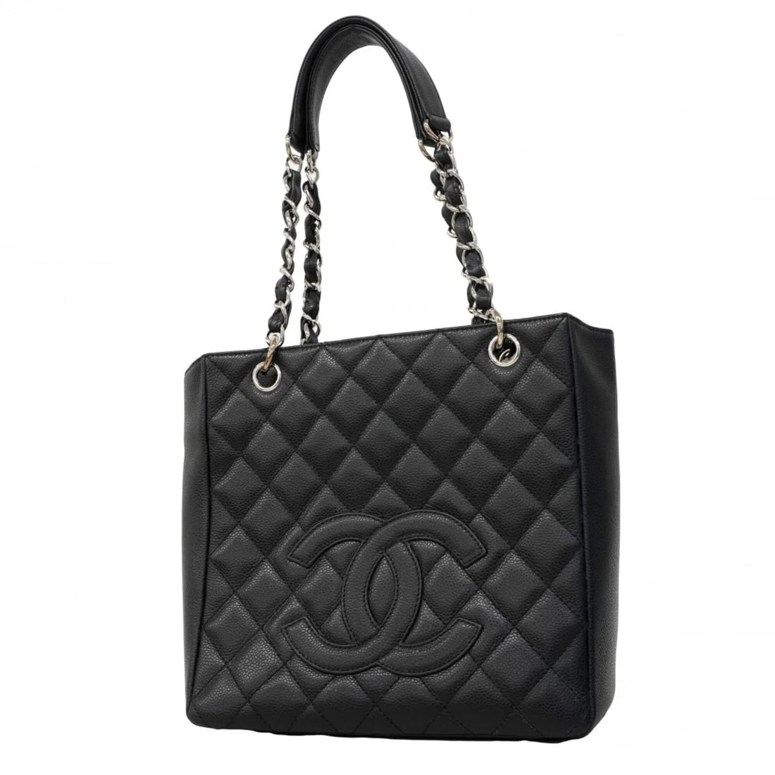 CHANEL TOTE BAG/CHAIN TOTE, MATELASSE CAVIARSKINLEATHER, BLACK: Chanel Tote Bag/Chain Tote, Matelasse CaviarSkinLeather, Black Brand: Chanel Type/Style: Tote bag Material: Grained Calfskin Color: Black Size: (HxWxD)24.5cm x 24.5cm x 9cm / 9.64'' x 9.64'' x 3.54'' 