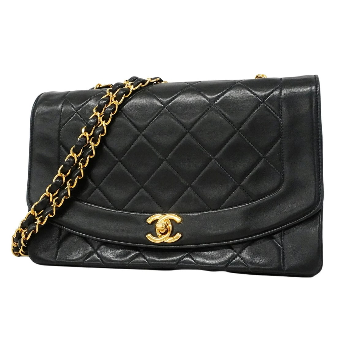 CHANEL DIANA CHAIN SHOULDER BAG, LAMBSKIN, BLACK,: Chanel Diana Chain Shoulder Bag, Lambskin, Black, Brand: Chanel Type/Style: Shoulder bag Material: Leather Color: Black Size: (HxWxD)17cm x 25cm x 7cm / 6.69'' x 9.84'' x 2.75'' Accessories: None