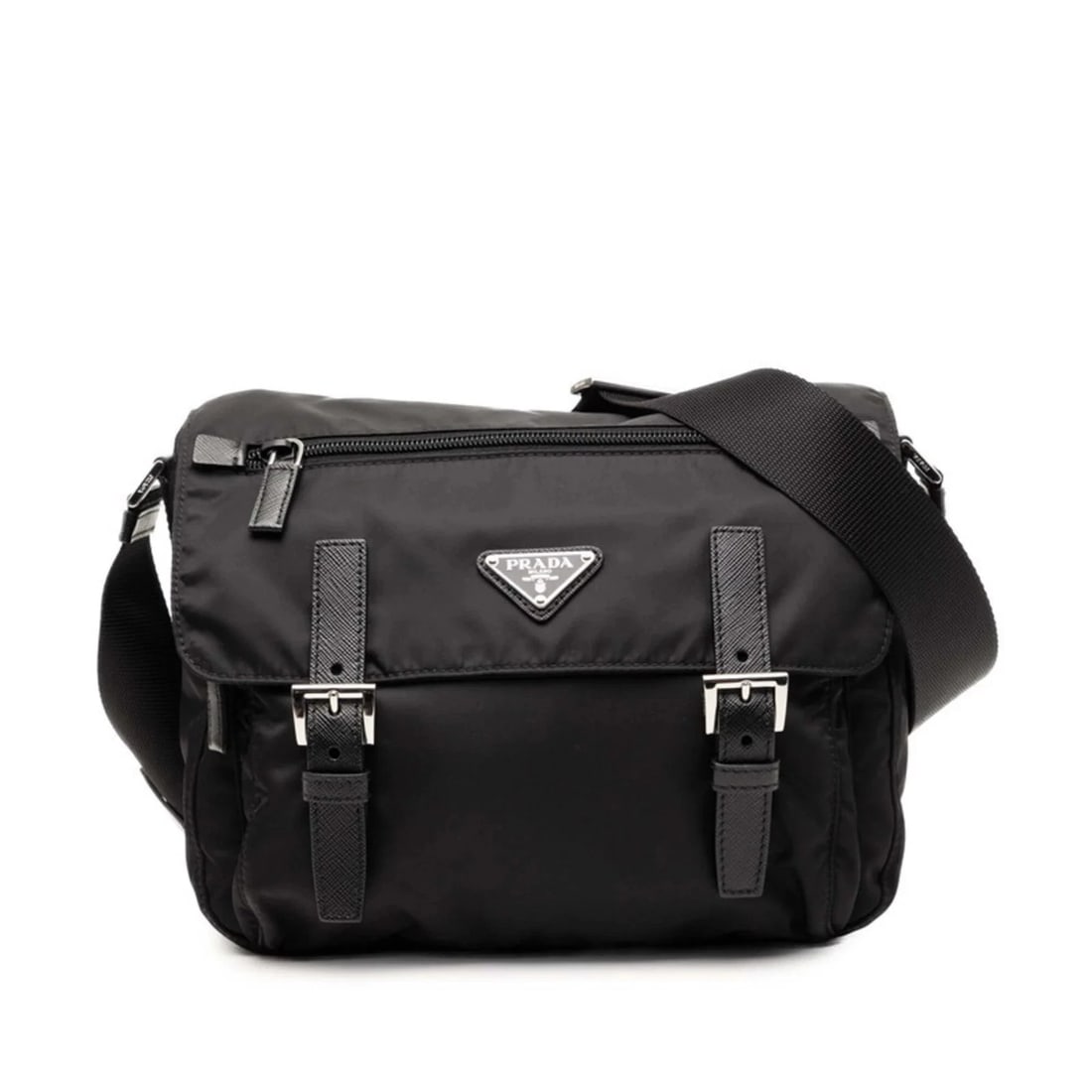 PRADA TRIANGLE LOGO PLATE RE-NYLON SHOULDER BAG BLACK NYLON: Prada Triangle Logo Plate Re-Nylon Shoulder Bag Black Nylon Brand: Prada Type/Style: Pouch, Shoulder bag Material: Nylon Color: Black Size: (HxWxD)19cm x 25cm x 11cm / 7.48'' x 9.84'' x 4.33'' Acc