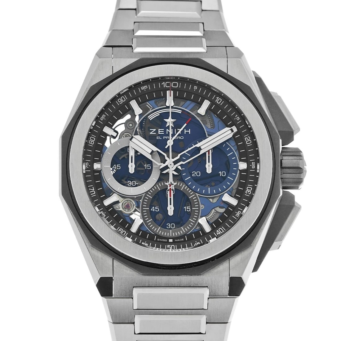 ZENITH DEFY EXTREME EL PRIMERO SKELETON WATCH: ZENITH DEFY Extreme El Primero skeleton Watch Brand: ZENITH Type/Style: Wristwatch Material: Band Material titanium, Case Material titanium Color: Dial Color skeleton Size: ?Case? H/about 45mm