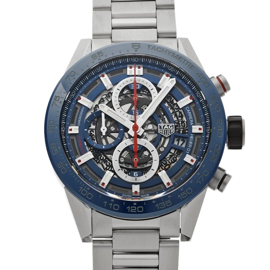 TAG HEUER CALIBER CHRONOGRAPH BLUE WATCH: TAG HEUER Caliber Chronograph blue Watch Brand: TAG HEUER Type/Style: Wristwatch Material: Band Material Stainless steel, Case Material Stainless steel Color: Dial Color blue Size: ?Case? H/about