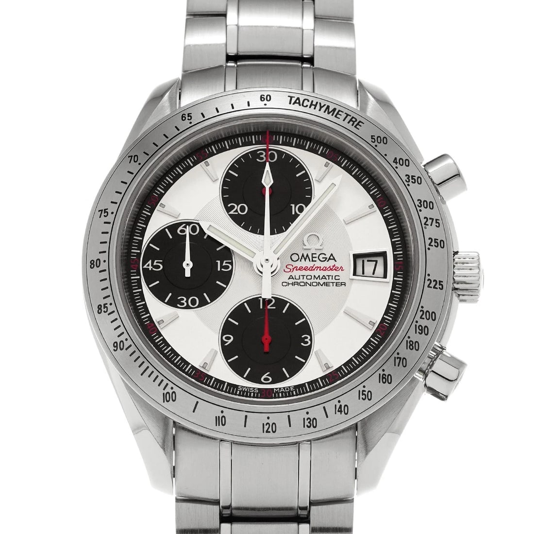 OMEGA SPEEDMASTER WHITE/BLACK WATCH: OMEGA Speedmaster white/black Watch Brand: OMEGA Type/Style: Wristwatch Material: Band Material Stainless steel, Case Material Stainless steel Color: Dial Color white Size: ?Case? H/about 40mm