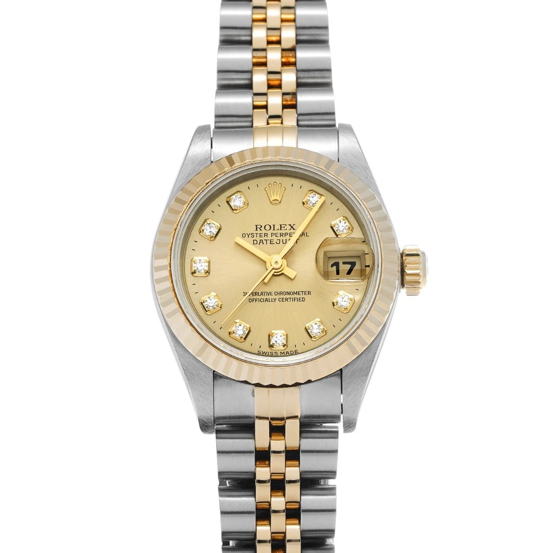ROLEX CHAMPAGNE/DIAMOND WATCH: ROLEX Champagne/diamond Watch Brand: ROLEX Type/Style: Wristwatch Material: Band Material Stainless steel/Yellow Gold, Case Material Stainless steel Color: Dial Color Champagne Size: ?Case? H/about