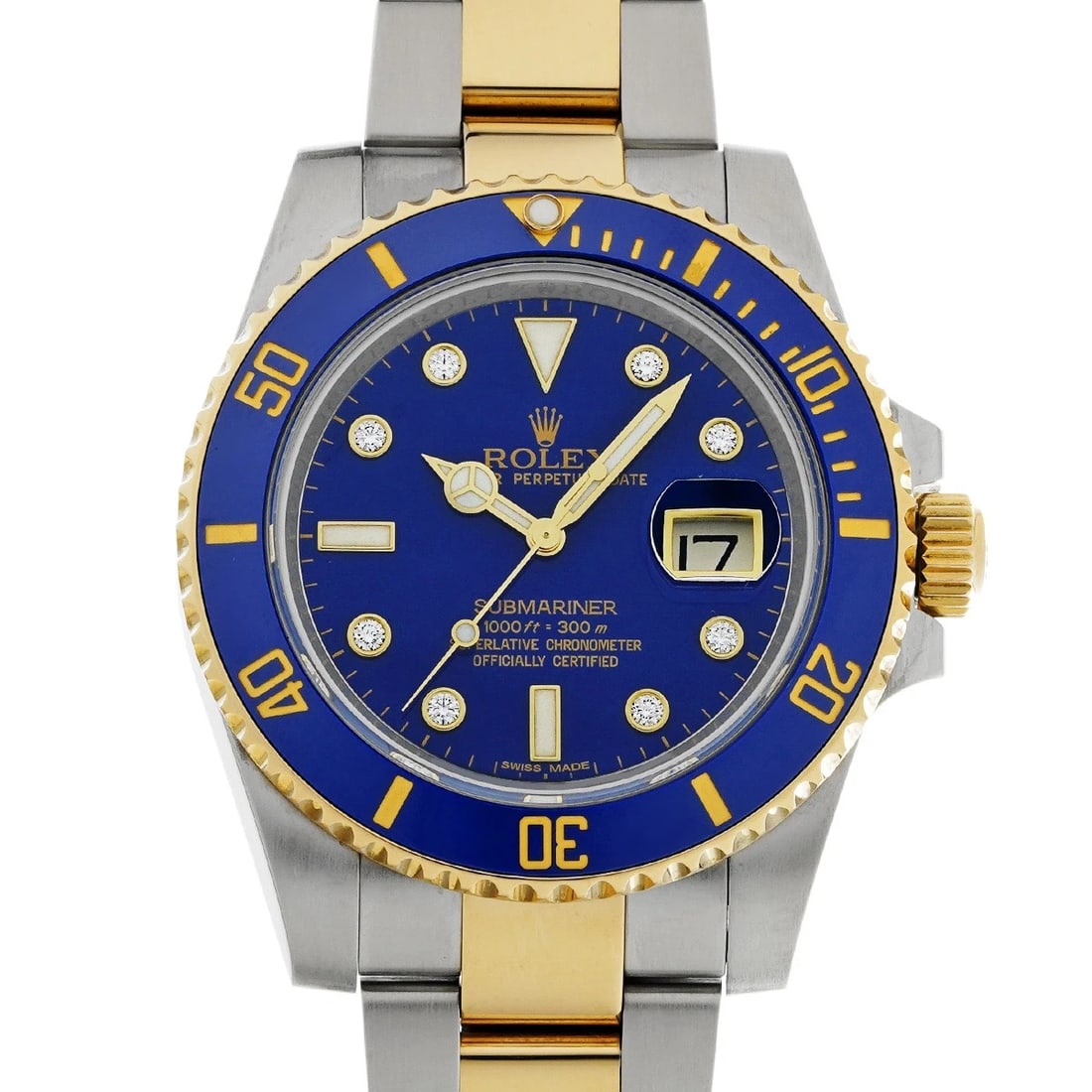 ROLEX SUBMARINER BLUE/DIAMOND WATCH: ROLEX Submariner blue/diamond Watch Brand: ROLEX Type/Style: Wristwatch Material: Band Material Stainless steel/Yellow Gold, Case Material Stainless steel Color: Dial Color blue Size: ?Case? H/about