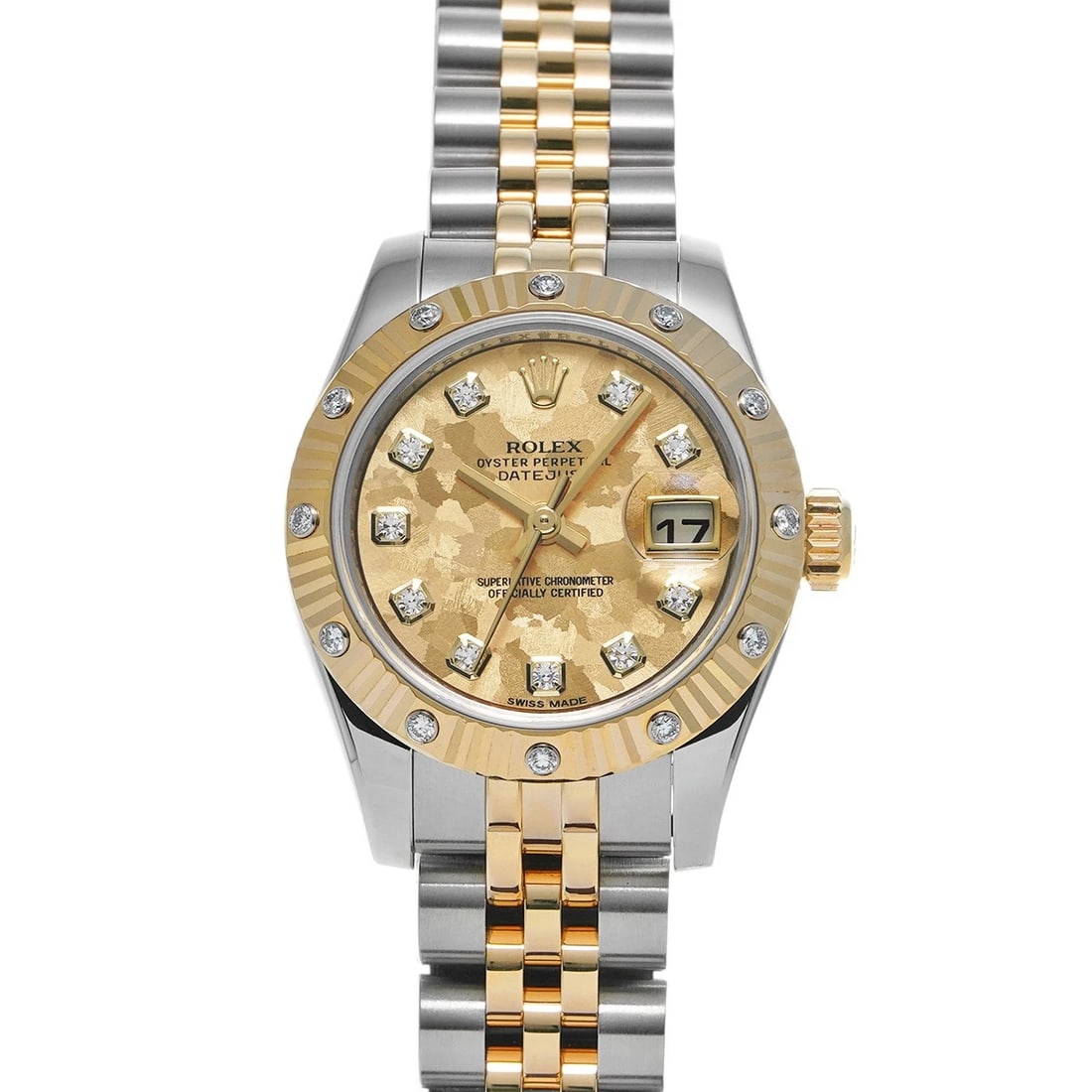 ROLEX GOLD CRYSTAL/DIAMOND WATCH: ROLEX Gold crystal/diamond Watch Brand: ROLEX Type/Style: Wristwatch Material: Band Material Stainless steel/Yellow Gold, Case Material Stainless steel Color: Dial Color Gold crystal Size: ?Case?
