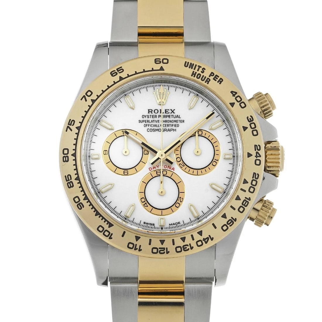 ROLEX COSMOGRAPH DAYTONA WHITE WATCH: ROLEX Cosmograph Daytona white Watch Brand: ROLEX Type/Style: Wristwatch Material: Band Material Stainless steel/Yellow Gold, Case Material Stainless steel Color: Dial Color white Size: ?Case?