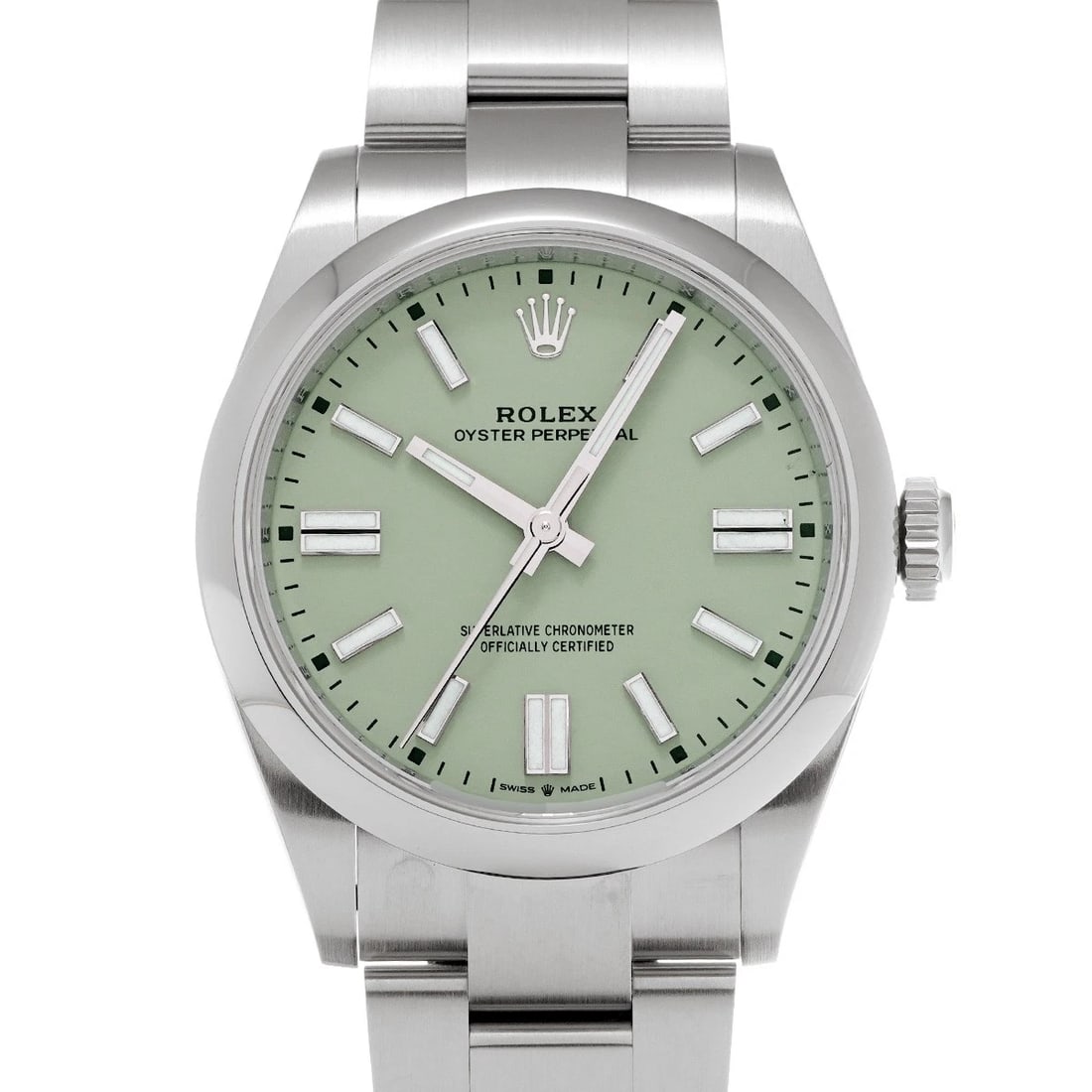 ROLEX OYSTER PERPETUAL PISTACHIO WATCH: ROLEX Oyster Perpetual pistachio Watch Brand: ROLEX Type/Style: Wristwatch Material: Band Material Stainless steel, Case Material Stainless steel Color: Dial Color pistachio Size: ?Case? H/about 41mm