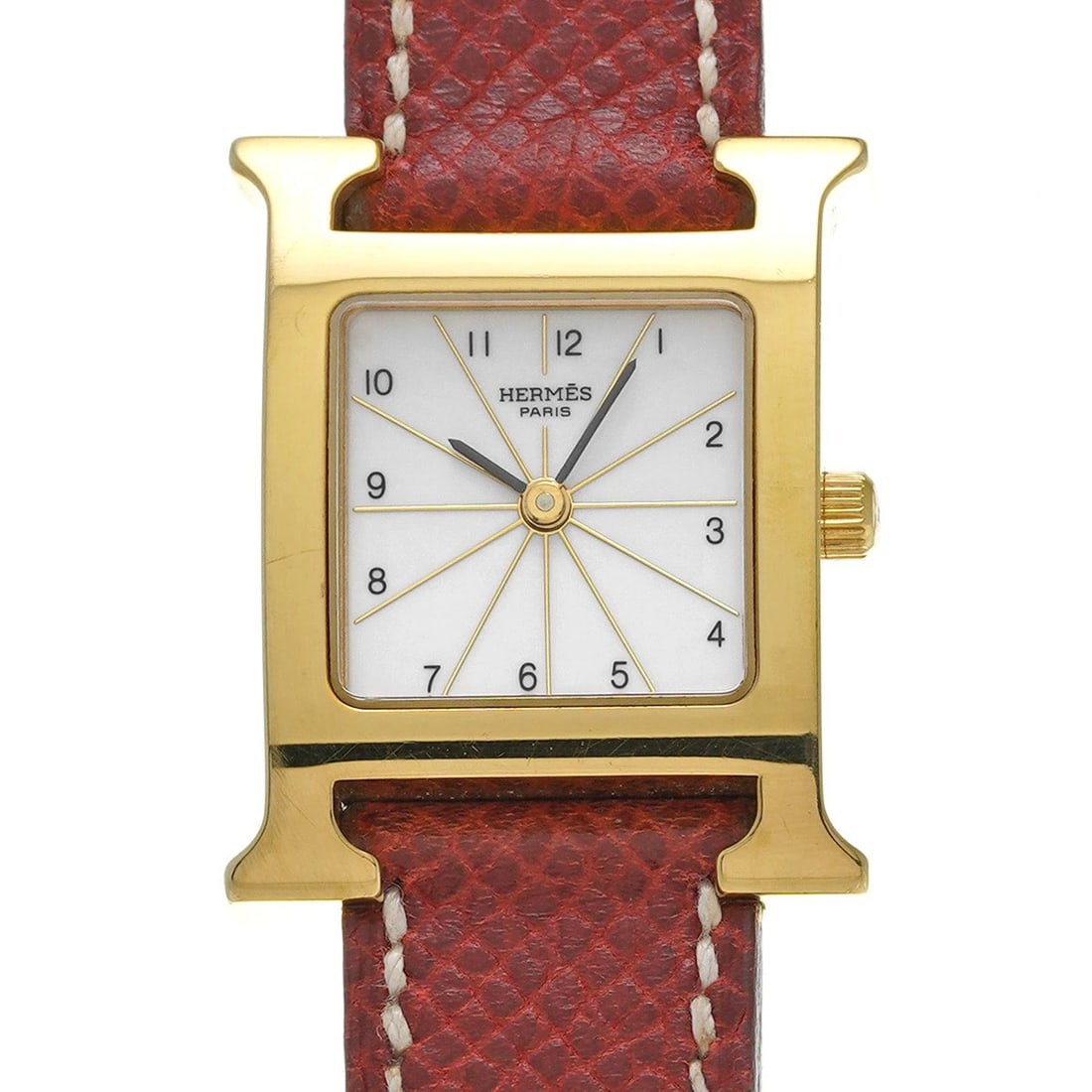 HERMES WHITE WATCH: HERMES white Watch Brand: HERMES Type/Style: Wristwatch Material: Band Material leather, Case Material Yellow gold plated Color: Dial Color white Size: ?Case? H/about 21mm W/about 21mm Circumference